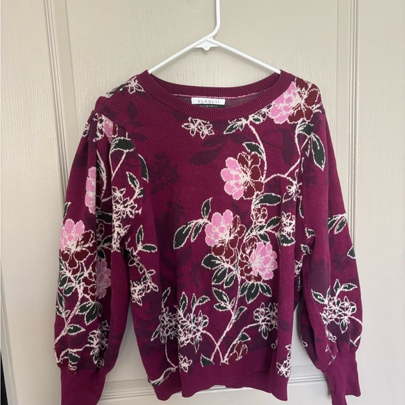 Eloquii Floral Sweater - Burgundy and Pink - Picture 1 of 3